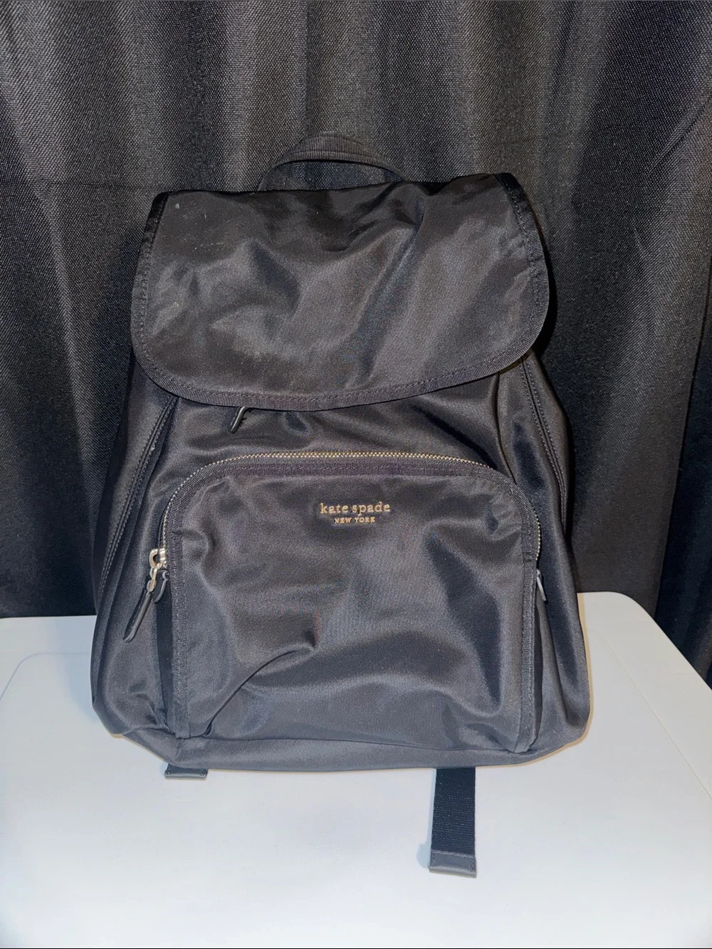 kate spade Black Nylon Backpack with Front Zip Pocket